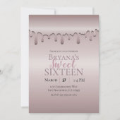 アイスブルーのバラ ローズゴールド ピンク ドリップ スウィート16 シックスティーン 招待状 (正面)