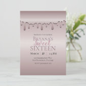 アイスブルーのバラ ローズゴールド ピンク ドリップ スウィート16 シックスティーン 招待状 (スタンド正面)