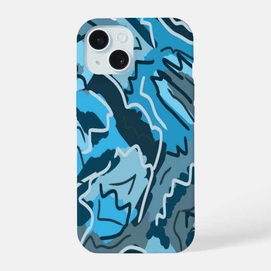 アイスブルーのマーブル抽象画 iPhone 15ケース (裏面)