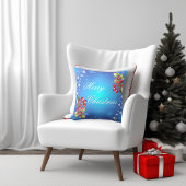 アイスブルーの冬の星とホリーメリークリスマス クッション