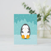 アイスブルーの冬の漫画にかわいいペンギン ポストカード (スタンド正面)