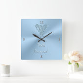 アイスブルーの旭日鳳凰の紋章でハロー·ゴージャス スクエア壁時計 (ホーム)