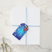 アイスブルーの星と赤いベリーのクリスマス ギフトタグ (より糸つき)