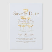 アイスブルーの磁気シャンパンウェディング日付を保存 マグネット招待状 (正面)