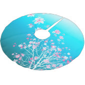 アイスブルーの色がさくらんぼの花と共に薄れる ブラッシュドポリエステルツリースカート (アングル)