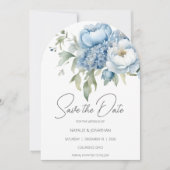 アイスブルーの花のSave the Dateカード 招待状 (正面)