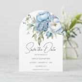 アイスブルーの花のSave the Dateカード 招待状 (スタンド正面)