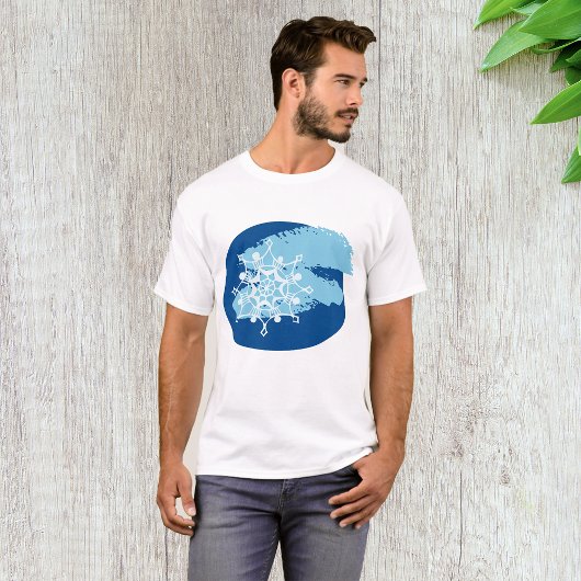 アイスブルーの雪の結晶の抽象的な冬の円形 Tシャツ