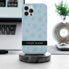 アイスブルーの雪の結晶、あなたの名前、パーソナライズ iPhone 15 PRO MAXケース