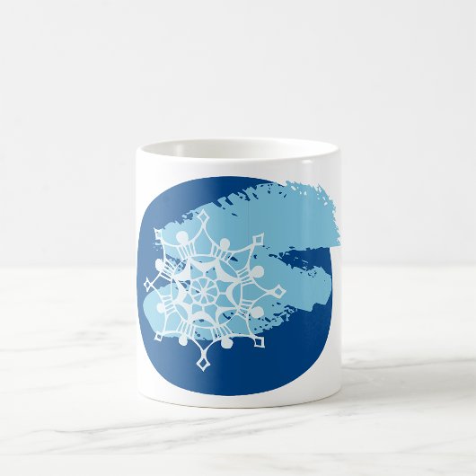 アイスブルーの雪の結晶 モダンな冬の円形デザイン コーヒーマグカップ