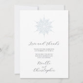 アイスブルーの雪エレガント片の冬の結婚式の写真 サンキューカード (正面)