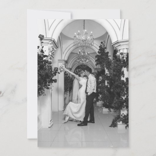 アイスブルーの雪エレガント片の冬の結婚式の写真 サンキューカード (裏面)