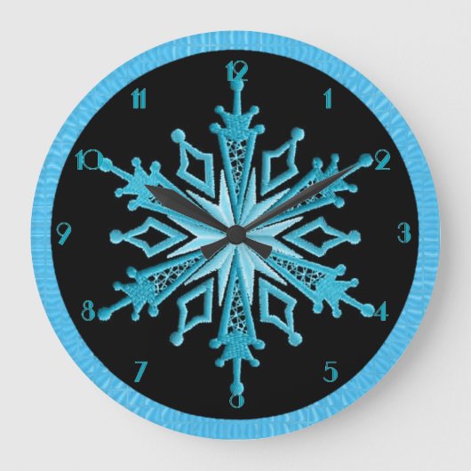 アイスブルーの雪片壁時計 ラージ壁時計 (正面)