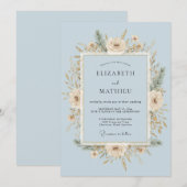 アイスブルーの霜の降りたような冬のウェディング 招待状 (正面/裏面)