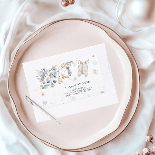 アイスブルーのLittle Snowflake Clothesline Envelope 長方形シール