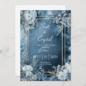 アイスブルーウィンターフローラ結婚式招待状 招待状 (正面/裏面)