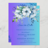 アイスブルーウォーター色フローラ結婚式招待状 招待状 (正面/裏面)