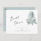 アイスブルーウッドランドディアウィンターブライダルシャワー インビテーションポストカード (正面/裏面)