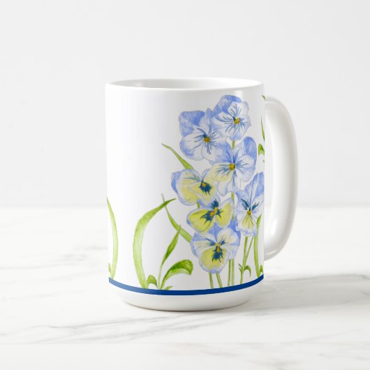アイスブルークラシックパンジーのマグカップ（15オンス） コーヒーマグカップ (正面右)