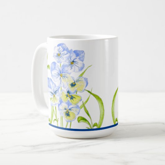 アイスブルークラシックパンジーのマグカップ（15オンス） コーヒーマグカップ (正面左)