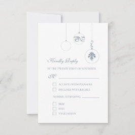 アイスブルークリスマスボーブルオーナメント冬の結婚式 出欠カード