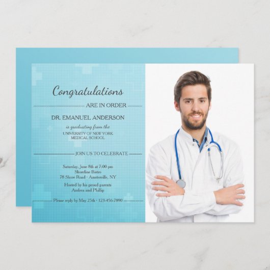 アイスブルークロスフォトディセーション招待状 招待状 (正面/裏面)