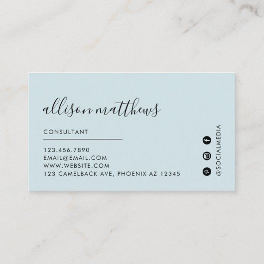 アイスブルーグレー黒大理石背景ソーシャルメディア 名刺 (裏面)