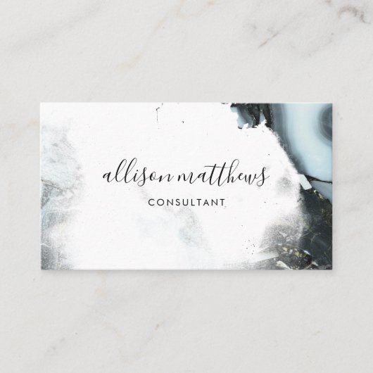 アイスブルーグレー黒大理石背景ソーシャルメディア 名刺 (正面)