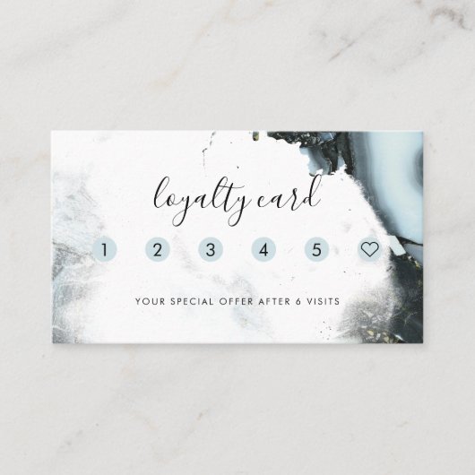 アイスブルーグレー黒大理石背景6パンチ ロイヤリティカード (正面)