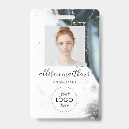 アイスブルーグレー黒大理石背景 バッジ