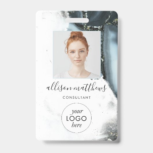 アイスブルーグレー黒大理石背景 バッジ (正面)