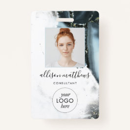 アイスブルーグレー黒大理石背景 バッジ