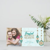 アイスブルーゴールドツリーオーナメント クリスマスフォトカード シーズンカード (スタンド正面)