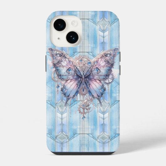 アイスブルースチームパンクの蝶 iPhoneケース (裏面)