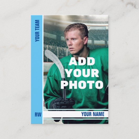 アイスブルーストライプホッケートレーディングカード – カスタム統計 コーリングカード (正面)