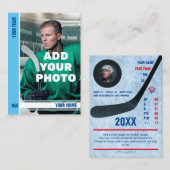 アイスブルーストライプホッケートレーディングカード – カスタム統計 コーリングカード (正面/裏面)