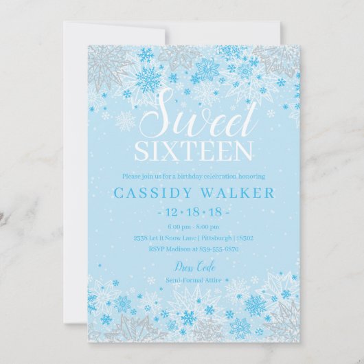 アイスブルースノーフレークウィンターワンダーランドSweet sixteen 招待状 (正面)