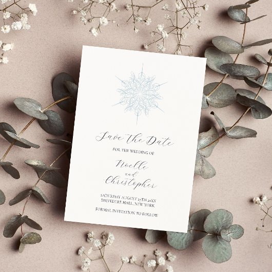 アイスブルースノーフレークエレガントウィンターウェディング セーブザデート