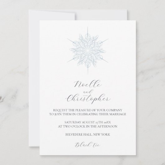 アイスブルースノーフレークエレガントウィンターウェディング 招待状 (正面)