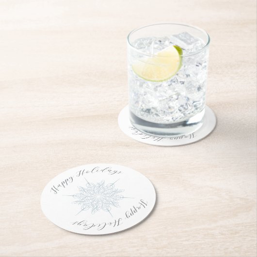 アイスブルースノーフレークハッピーホリデーズクリスマス ラウンドペーパーコースター (インサイチュ)