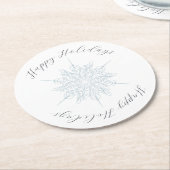 アイスブルースノーフレークハッピーホリデーズクリスマス ラウンドペーパーコースター (アングル)