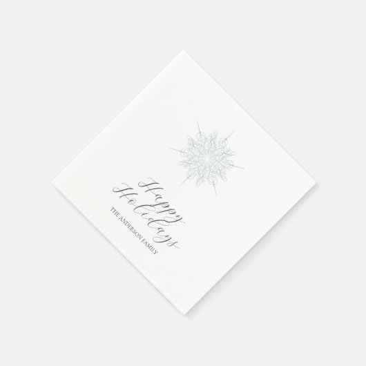 アイスブルースノーフレークハッピーホリデーズファミリー名 スタンダードカクテルナプキン (角)
