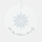 アイスブルースノーフレークファミリー名クリスマス メタルオーナメント (裏面)
