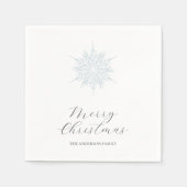 アイスブルースノーフレークメリークリスマスファミリーネーム スタンダードカクテルナプキン (正面)