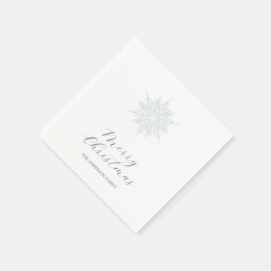 アイスブルースノーフレークメリークリスマスファミリーネーム スタンダードカクテルナプキン (角)