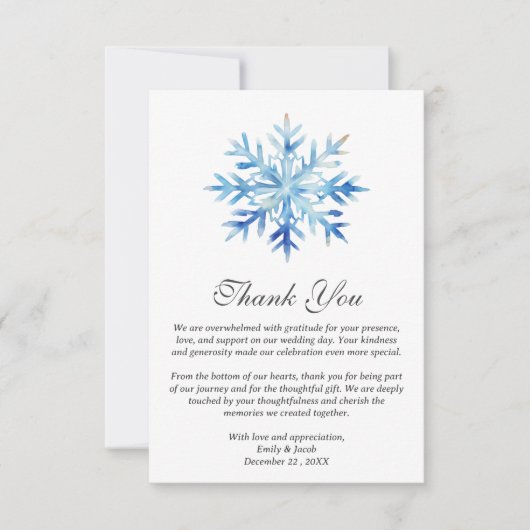 アイスブルースノーフレーク冬の結婚式 サンキューカード (正面)