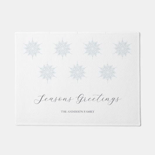 アイスブルースノーフレーク季節のごあいさつファミリー名 ドアマット (正面)