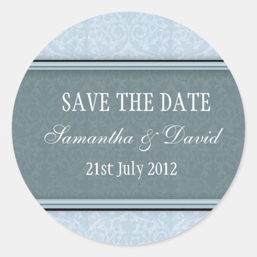 アイスブルーダマスクモノグラム結婚のステッカー ラウンドシール (正面)