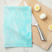 アイスブルーデイジー花エンボスルックフローラ キッチンタオル (四つ折り)