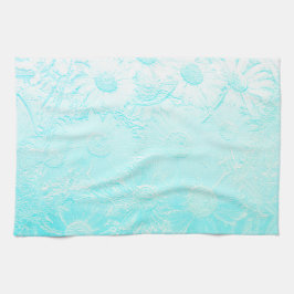 アイスブルーデイジー花エンボスルックフローラ キッチンタオル